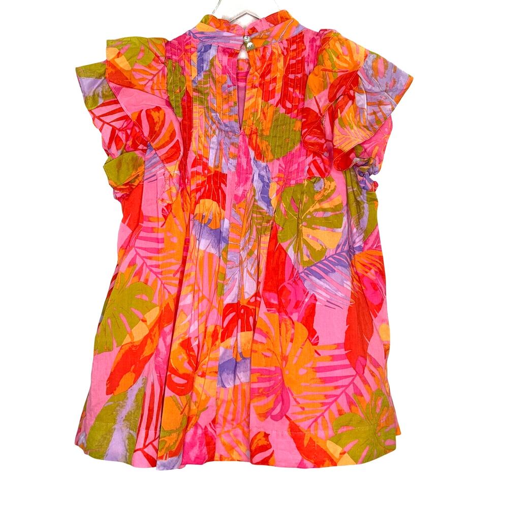 J.Marie Eden Sleeveless Pleated Lined Top Pink Floral Tropical Small NEW Pink - Picture 2 of 8